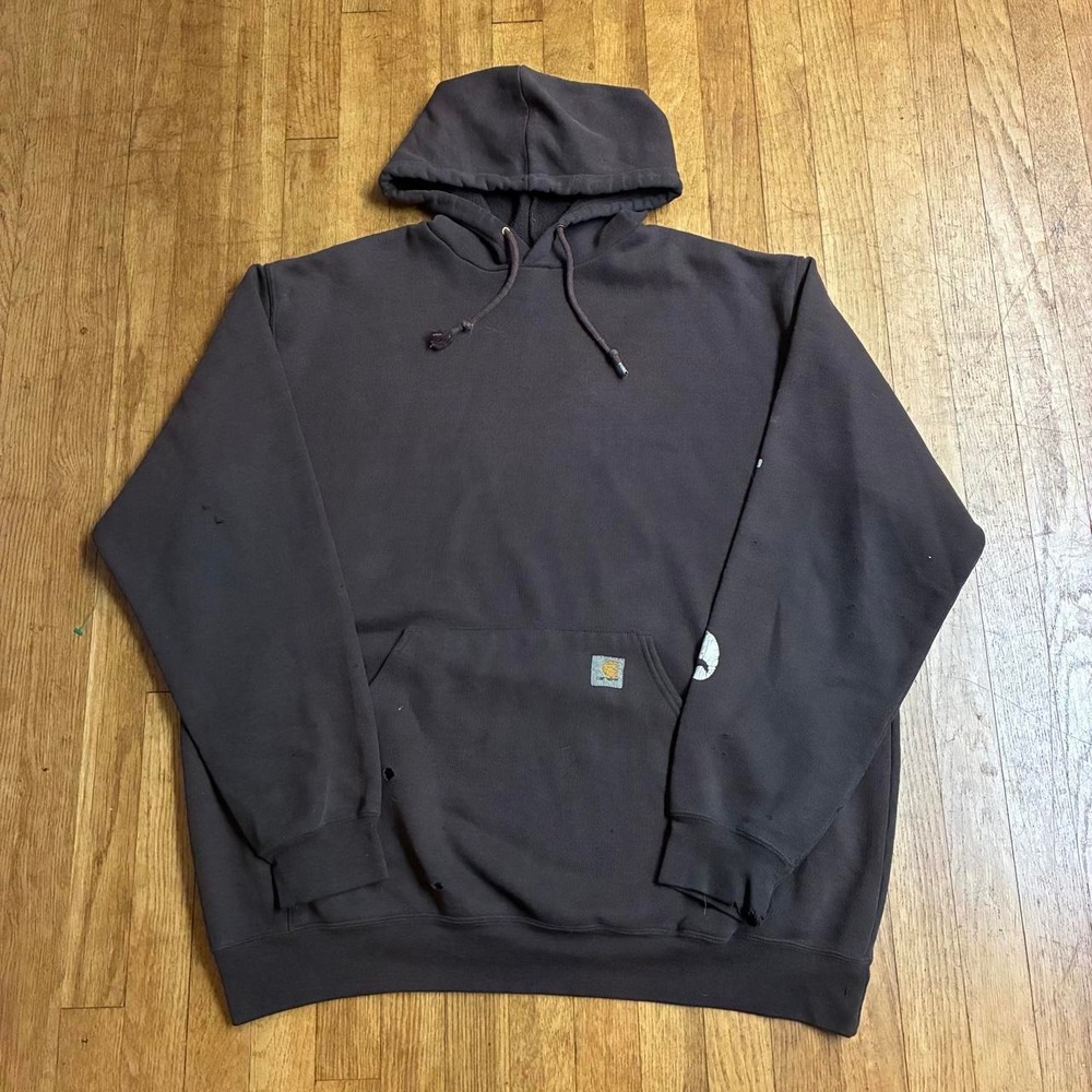 Vintage Carhartt Distressed Faded Brown Pullover Hoodie XL Workwear Graphic Logo